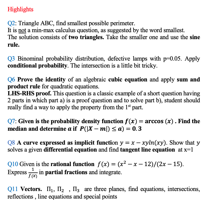 N21 Math AA HL P2 Highlights